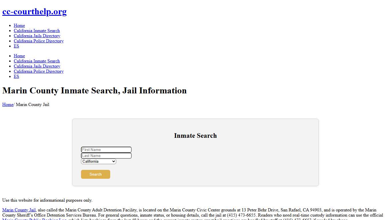 Marin County Inmate Lookup, Jail Roster